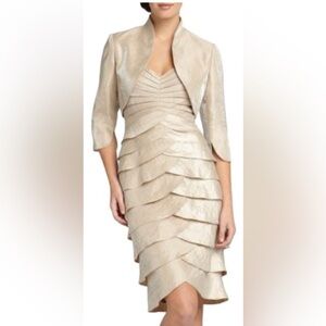 Adrianna Tiered Metallic Silver Dress & Jacket Set – Size 22W